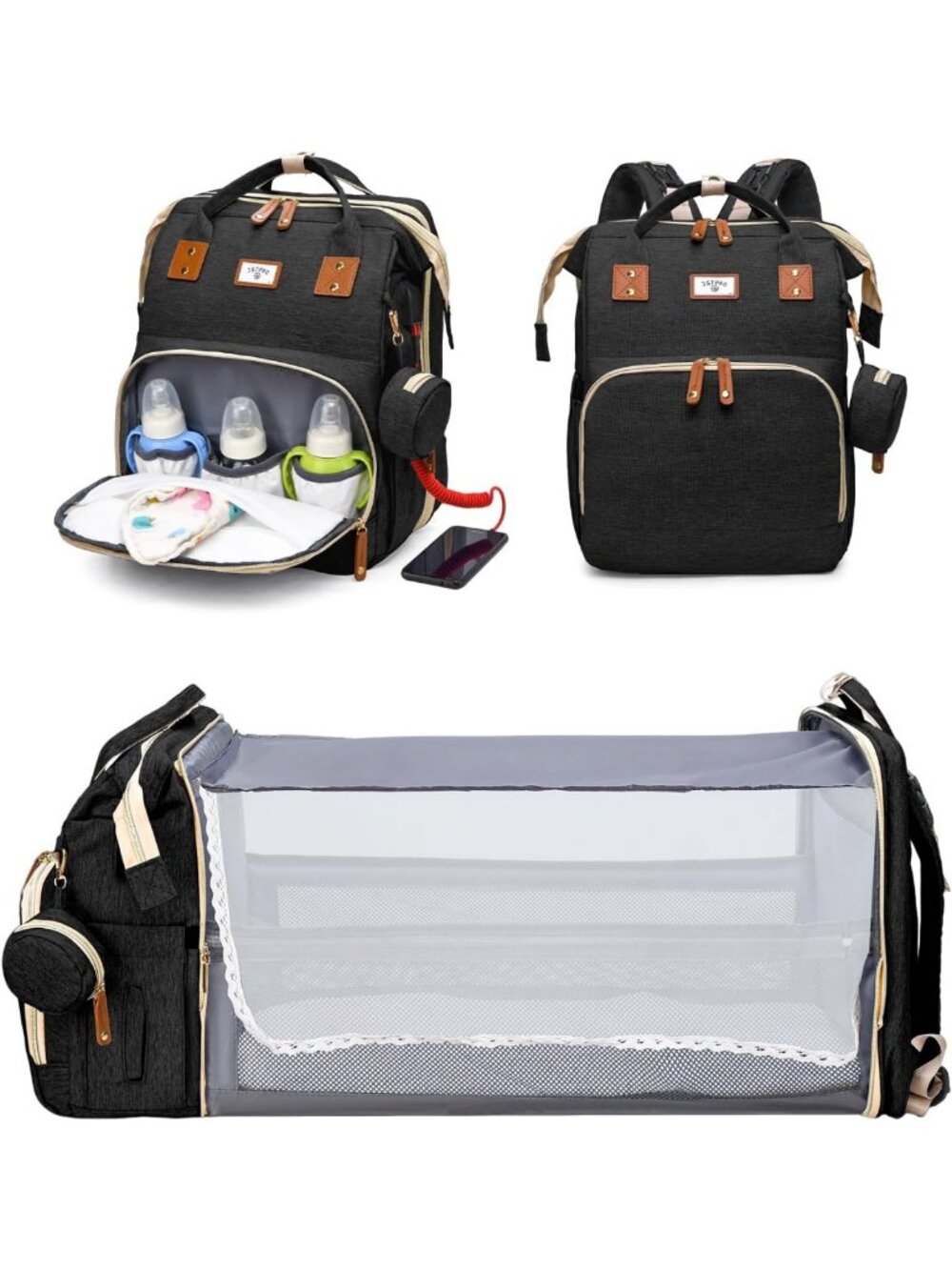 Stylish Diaper Bag Backpack with Changing Station, 25L Capacity, Black